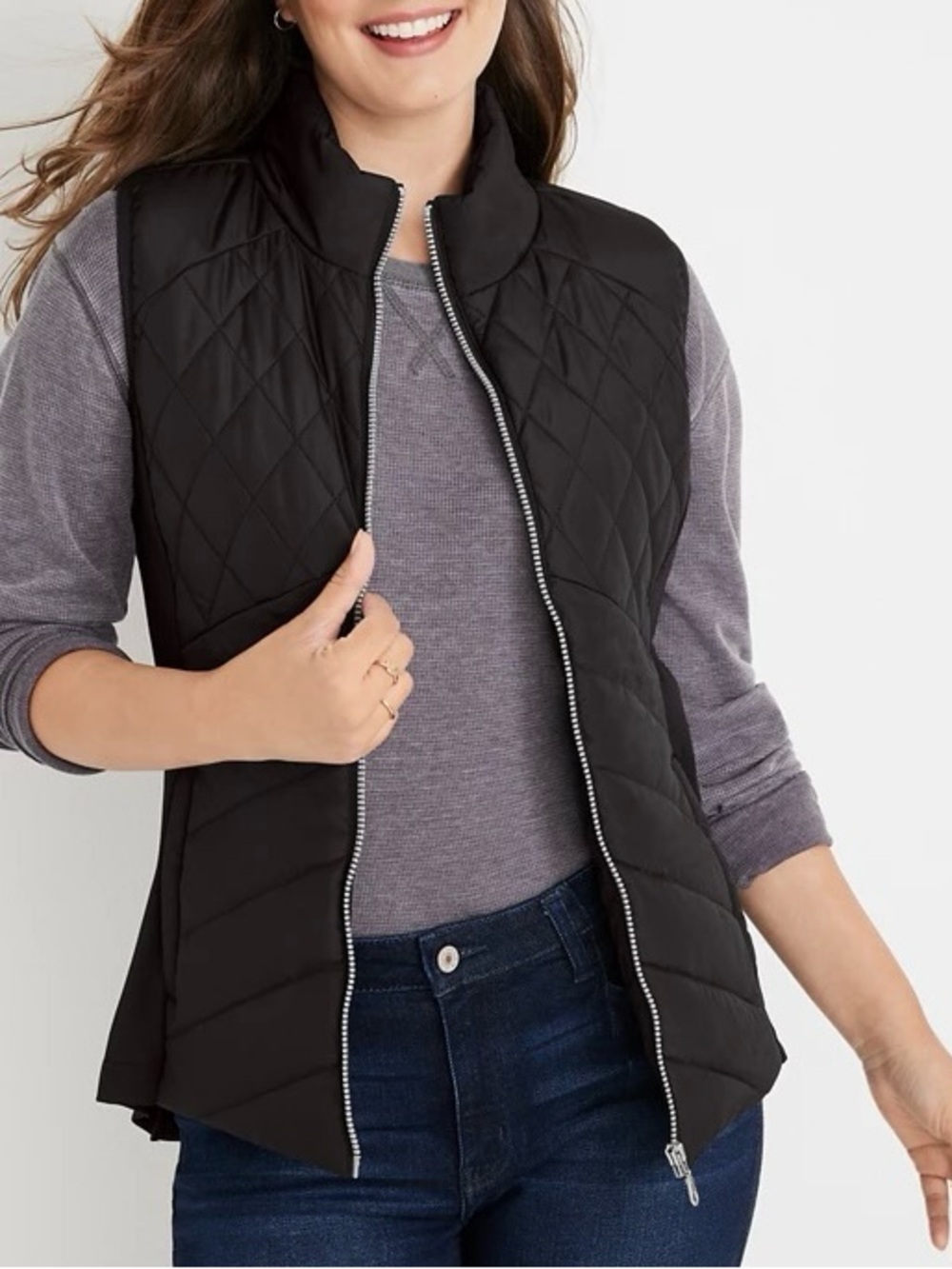 Maurices Solid Zipper Front Vest Black Quilted Athleisure Outdoor Medium Women’s